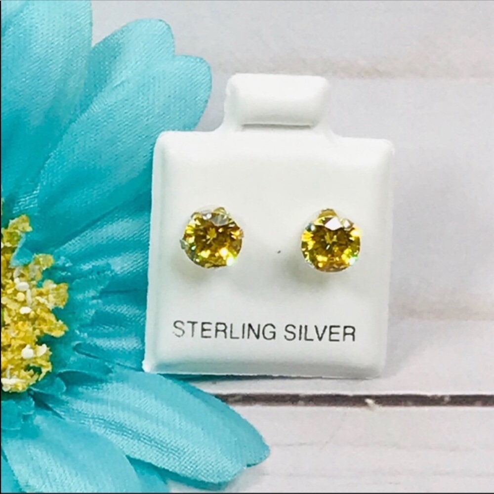 Sterling Silver Earrings Yellow Cubic Zirconia